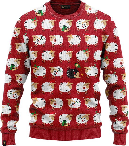 JAP Christmas Kersttrui (maat M) - 100% Gerecycled - Kriebelt niet - Kerstcadeau volwassenen - Foute Kersttrui dames en heren - 't Roode schaap (Princes Diana) - Rood