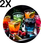 BWK Stevige Ronde Placemat - Gekleurde Cocktails op een Dienblad - Set van 2 Placemats - 40x40 cm - 1 mm dik Polystyreen - Afneembaar