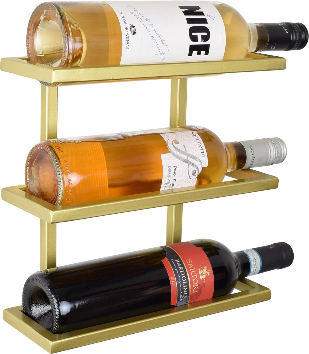 LOFT42 Pinot Wandwijnrek - 3 flessen - Metaal - Goud - 26x27x11