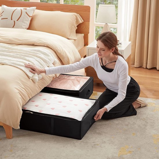 Opbergtas Voor Slaapkamer Lifewit Opbergboxen Voor Onder Je Bed - 4 Stuks, Grote Capaciteit Van 90L, Met Handvatten En Doorzichtige Flap - Zwart Opbergzak Grote Capaciteit Dekens
