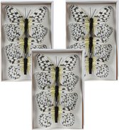 Decoris decoratie vlinders op clip - 9x - wit - 12 x 8 cm - hobbydecoratieobject
