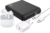 Cazy Essential Bundle - Power Bank 20000 mah + Écouteurs sans fil avec réduction de bruit + Chargeur 20W + Câble USB-C vers USB-C - Wit