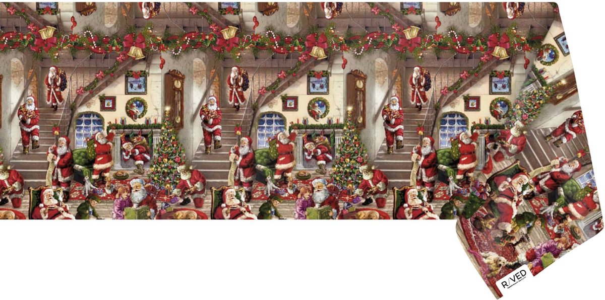Raved Tafelzeil 140 cm x 50 cm – Kerstman Rood – PVC – Afwasbaar
