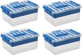 Sunware - Q-line opbergbox met inzet 15L blauw - Set van 4
