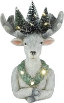 Decoratiebeeld rendier met led verlichting kerstbomen grijs groen 19 cm Polyresin | 798617 | Countryfield
