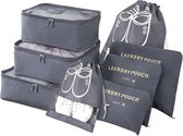 Kofferorganizer, 8-in-1 set bagage-organizer, waterdichte reis-kledingtassen omvatten 2 schoenenzakken, 3 pakkubussen en 3 opbergzakken, voor kleding, schoenen, cosmetica, grijs'
