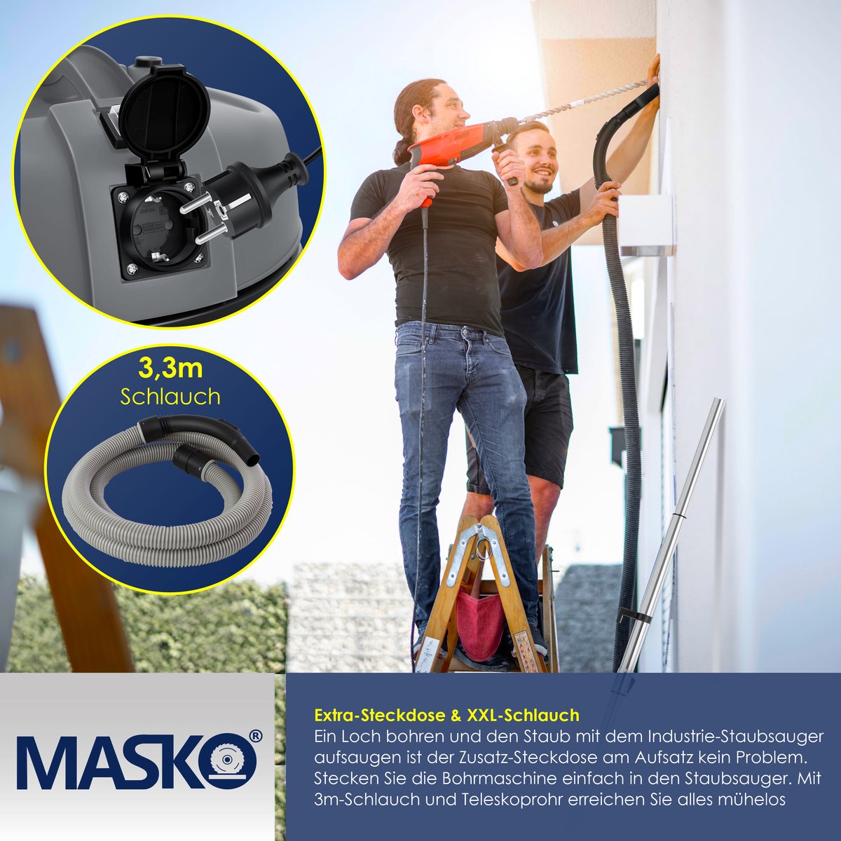 MASKO® Alleszuiger 6IN1 Nat- en Droogzuiger 2300W + stopcontact, Blaasfunctie, Droog- & natzuigen | Industriële stofzuiger vuilreservoir 30L Bouwstofzuiger - Grijs – foto 3
