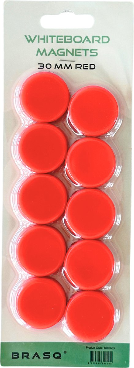 BRASQ Magneten Voor Whiteboard, Magneetbord, Memobord of Magnetisch Tekenbord - Rood 30mm - 10 stuks