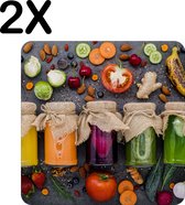 BWK Luxe Placemat - Kleurrijke Potten met Groente en Fruit - Set van 2 Placemats - 50x50 cm - 2 mm dik Vinyl - Anti Slip - Afneembaar