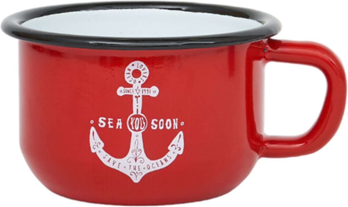 Emaille beker anker rood 9.5x6 - BATELA