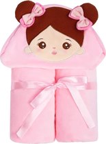 Sandra's Poppenkraam - babydeken - roze - bruin haar - gratis met naam