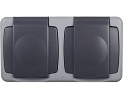 MAKEL Dubbel Buitenstopcontact | Opbouw Stopcontact | Wandcontactdoos | Waterdicht IP55 | Horizontaal | Antraciet/Lichtgrijs