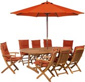 MAUI - Tuinset voor 8 met parasol - Lichthout/Terracotta - Acaciahout