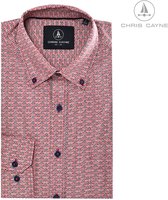 Chris Cayne heren blouse - overhemd heren - lange mouwen - 3003 - borstzak - roze print - maat XXL