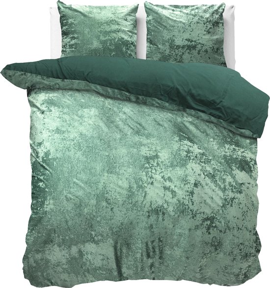 Fluweel zachte velvet dekbedovertrek uni groen - 140x200/220 (eenpersoons) - super fijn slapen - glinsterend effect - premium kwaliteit - met handige drukknopen