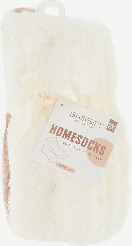 Basset - 2 Pack - Fluffy Homesocks - Kleur: Beige/Caramel - One Size