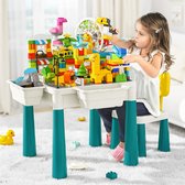 Multifunctionele bouwsteentafel voor kinderen, educatief leunend tafelblok voor kinderen, bouwtafelblok voor kinderen, 2 stoelen inbegrepen , 180 block,