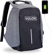 SHOP YOLO - Sac à dos pour ordinateur portable étanche avec USB - compartiment ordinateur portable et sac antivol - 15,6 pouces - noir-gris