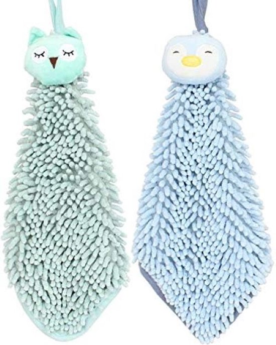 Foto: 2 pack schattige dierenkeuken badkamerhanddoeken zacht pluche microvezelmateriaal geschikt voor kinderen en volwassenen uil en pingu n 