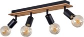 Vintage langwerpige houten plafondlamp - rechthoekig plafondlamp modern - lampkoppen draaibare plafondlamp - 4 lichtbronnen e27 verlichting - woonkamer plafondlamp metaal hout - plafondlamp hout voor binnen