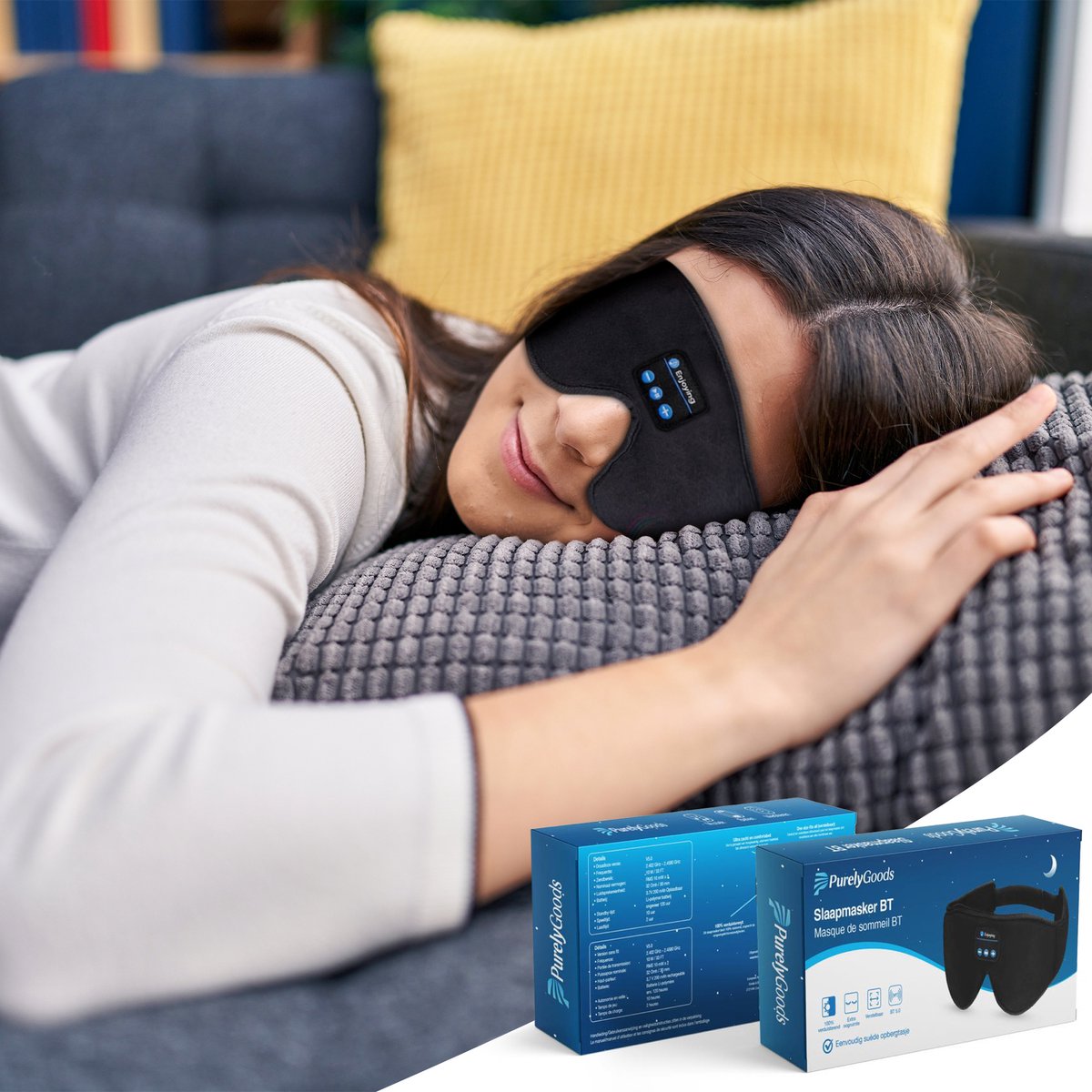 Masque de sommeil PurelyGoods Bluetooth - 3D avec Enceintes - Bluetooth 5.0  - Pour