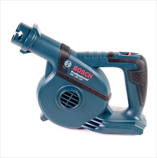 Blauwe Bosch Professional GBL 18V-120 bladblazer, zijaanzicht.
