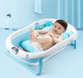 Opvouwbare babybadkuip met real-time temperatuurmeting, draagbare antislip badkuip voor baby's, aftapschroef voor pasgeborenen, peuters (blauw)