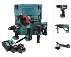 Makita DLX3093TJ 18V LXT 3 delige set: DGA513 Haakse slijper + DHP484 (Klop)boormachine + DHR202 Boorhamer met 3 x 5.0Ah accu's
