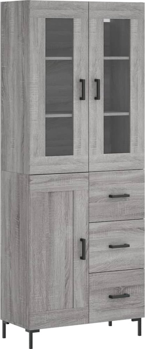vidaXL - Hoge - kast - 69,5x34x180 - cm - bewerkt - hout - grijs - sonoma - eikenkleurig
