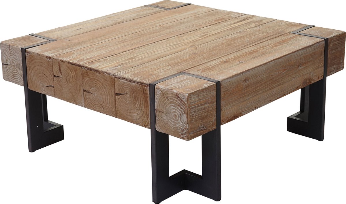 Salontafel MCW-A15, woonkamertafel, massief rustiek dennenhout MVG-gecertificeerd ~ natuurlijke kleur 60x60cm