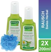 Rausch- Shampoo - Verzorgende Shampoo met Zwitserse kruiden - Inclusief Douche Puff - 2 x 200 ml - met Kamille, Paardenstaart en Smalle Weegbree - Voordeelverpakking
