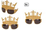3x Bril glitter Koningin / prinses goud - Kroontje Thema feest Queen Princess festival party verjaardag fun