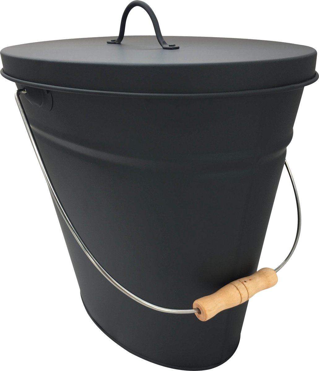 VuurZon asemmer met deksel zwart- pelletemmer - kolenemmer - 13 liter