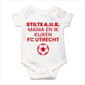 Soft Touch Rompertje met Tekst - Stilte AUB, Mama en ik kijken FC Utrecht - Rood | Baby rompertje met leuke tekst | | kraamcadeau | 0 tot 3 maanden | GRATIS verzending