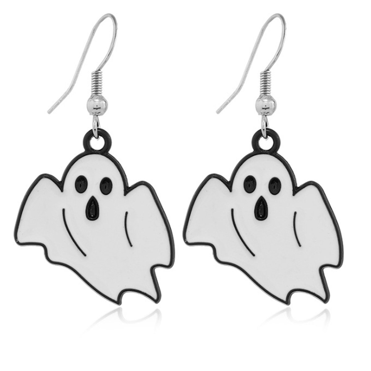 Plux Fashion Spookje Oorbellen - Zilver - 4cm - Metaal - Heren - Dames - Sieraden - Zilveren Oorbellen - Oorhangers - HipHop oorbellen - Sieraden Cadeau - Luxe Style - Duurzame Kwaliteit - Halloween - Oktoberfeest - Kerst - Halloween kostuum