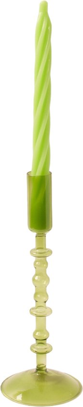 WinQ! - Kleurige Glaskandelaar Groen in de maat 10x10x25cm-Kaarsenhouder glas– Decoratie woonkamer – geschikt voor Dinerkaarsen