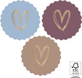 Geboorte - Huwelijk - Valentijn Sluitsticker - Sluitzegel Groot Kartel rand – Gouden Hart | Bordeaux – Lichtblauw - Beige | Hartjes - Stickers | Envelop sticker - Geboorte kaart | Cadeau – Cadeauzakje | HOP - Traktatie - Babyshower | DH collection