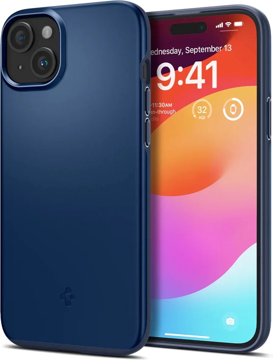 Spigen Thin Fit Hoesje Geschikt voor Apple iPhone 15 Plus - Back Cover Blauw