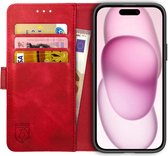 Rosso Element Book Case Étui portefeuille adapté pour Apple iPhone 15 Plus | Porte-monnaie | 3 passes | Fermeture magnétique | Fonction de support | Rouge