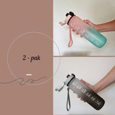 AANBIEDING -2 - pak - Motiverende waterfles met Tijdmarkeringen - Drinkfles met Tijden - Luxe waterfles