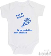 100% katoenen Romper "Pak de luiers! Ik ga padellen met mama!!" Padel Jongens Katoen Wit/blauw Maat 62/68
