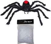 Horror spin groot inclusief XL spinnenweb - Halloween decoratie/versiering - zwart/rood - 60 cm