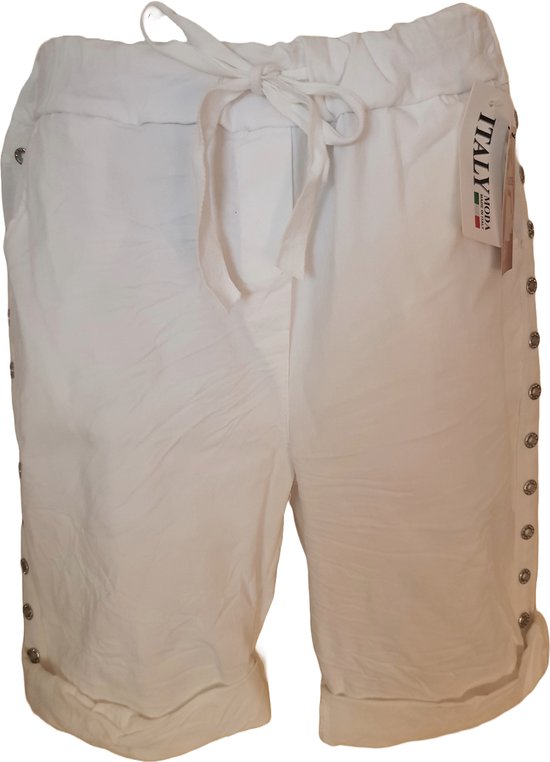 Dames korte broek met aantrekkoord en sierknopen aan zijkant wit One size 38/44