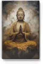 Boeddha met gevouwen handen - Mini Laqueprint - 9,6 x 14,7 cm - Niet van echt te onderscheiden handgelakt schilderijtje op hout - Mooier dan een print op canvas. - LPS501