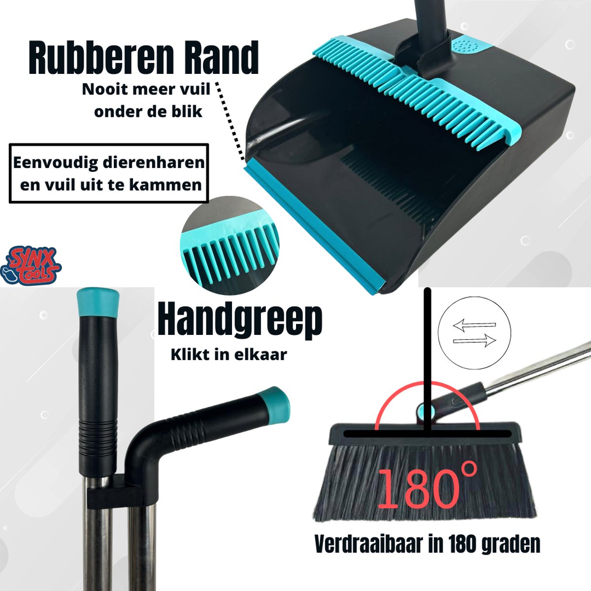 Synx Tools Stoffer en blik set van 2 Classic Paardenhaar met houten stelen 75cm Synx Tools Stoffer en blik set van 2 Classic Paardenhaar met houten stelen 75cm