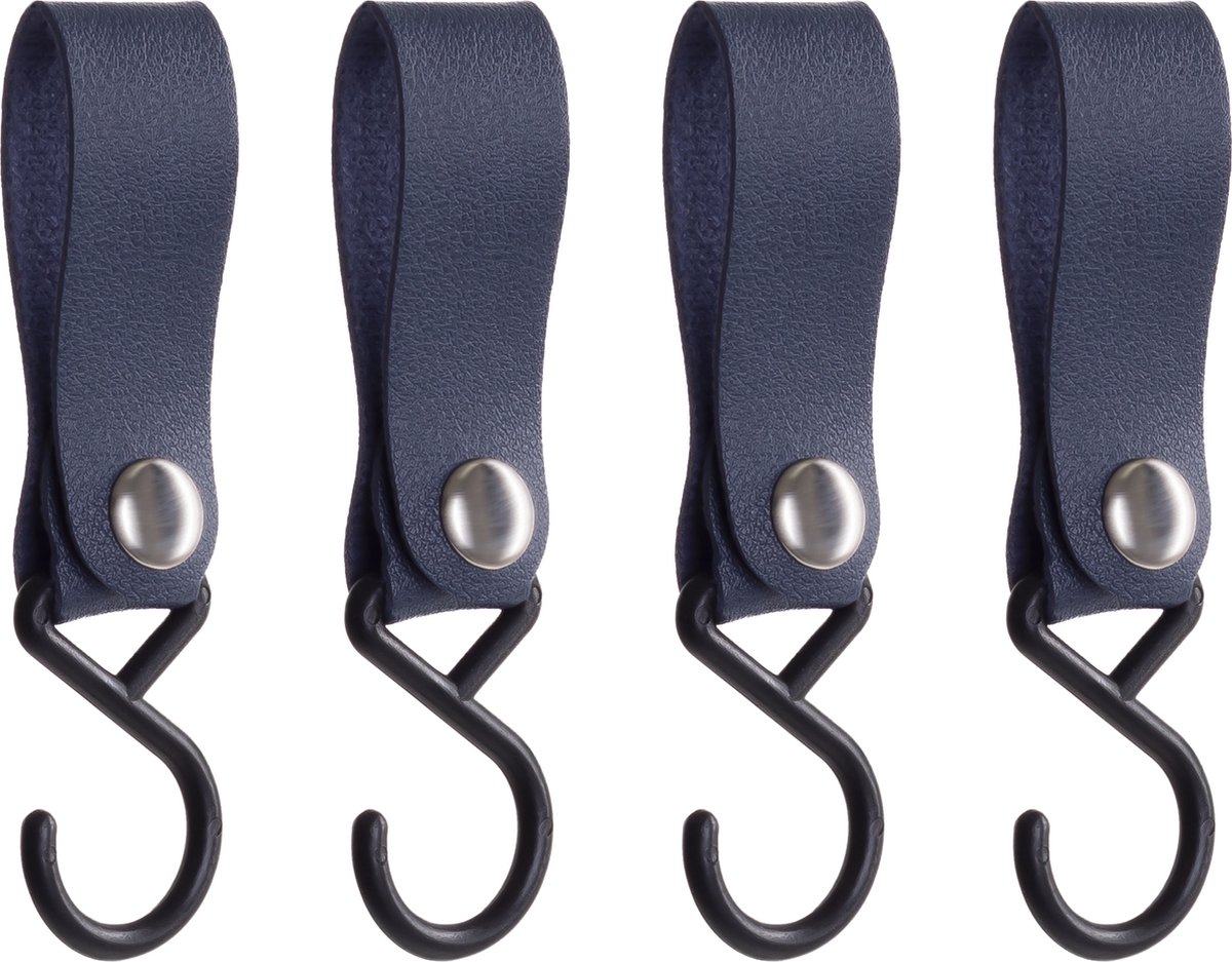 QUVIO Ophanghaak met leren bandje - Kledinghaken - Kledinghangers - Opbergen - Haken - Keukenhaken - Kunststof - Leer - Ophanghaken - Set van 4 - Blauw