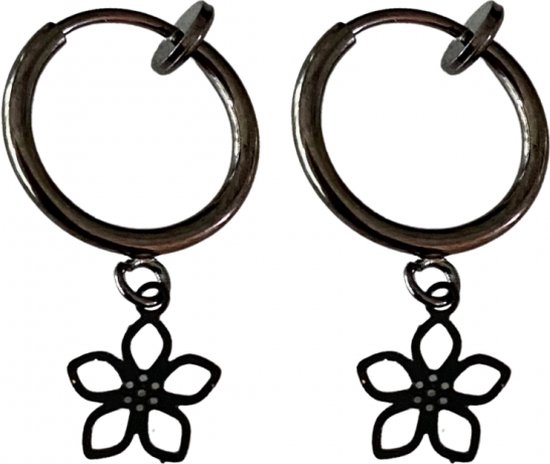 Klem oorbellen -zwart -mini -bloem-geen gaatje- Charme Bijoux