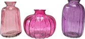 Cactula set van 3 vaasjes van glas in roze lila en lichtroze 7 x 11 cm