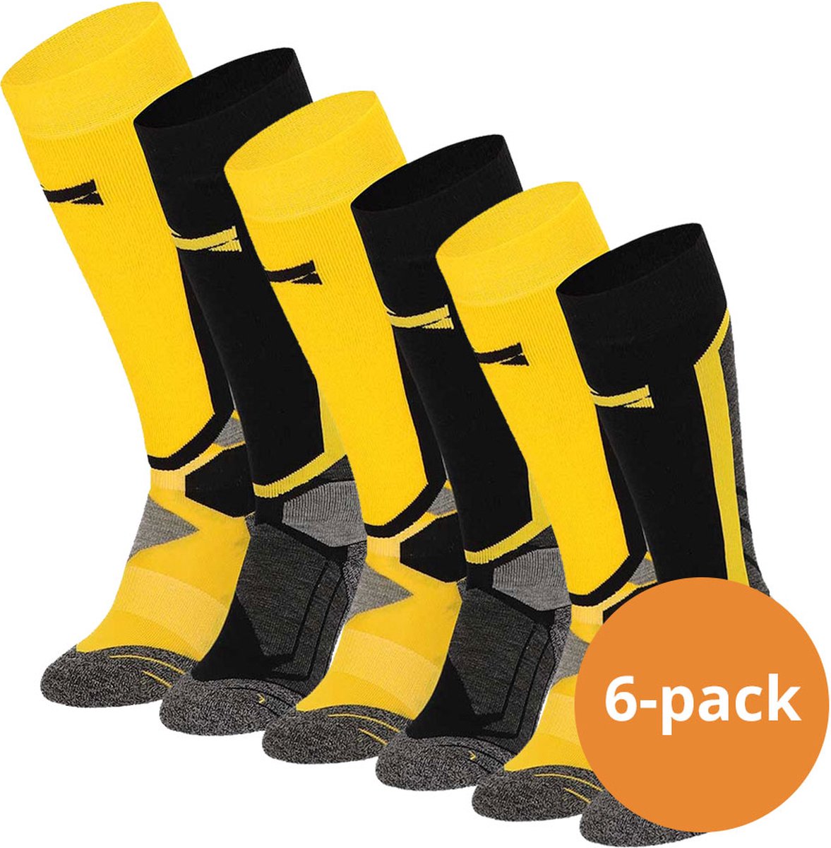 Xtreme Snowboard Sokken Multi – 6 paar Snowboardsokken Verstevigde Hiel Kuit en Scheenbeen Extra Ventilerend Naadloze teen Zwart