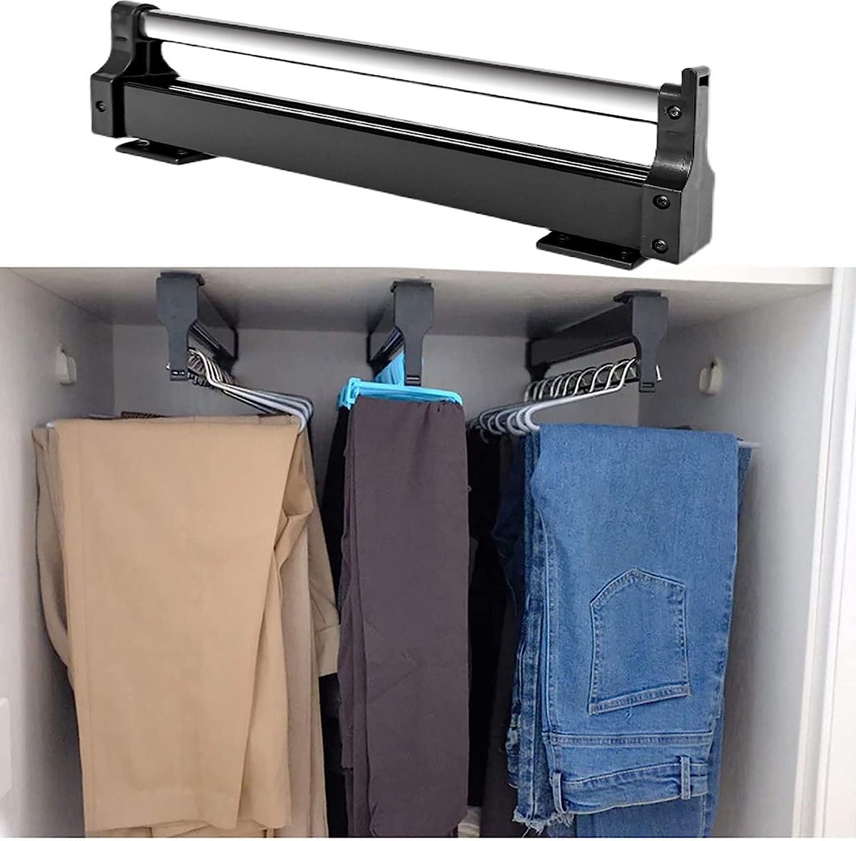 Uittrekbare kledingstang voor het uittrekken van de kleerhangers, verstelbare kledingkast, telescoopstang, kledingstang (397 mm, zwart)